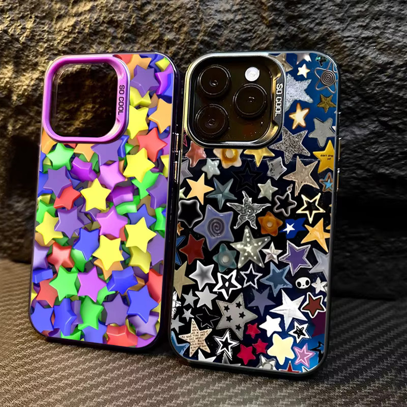 Bunte Stern-Laser-Handyhülle für Apple iPhone 11 bis 16 Pro Max, matt und stoßfest, Multicolor - Bild 2