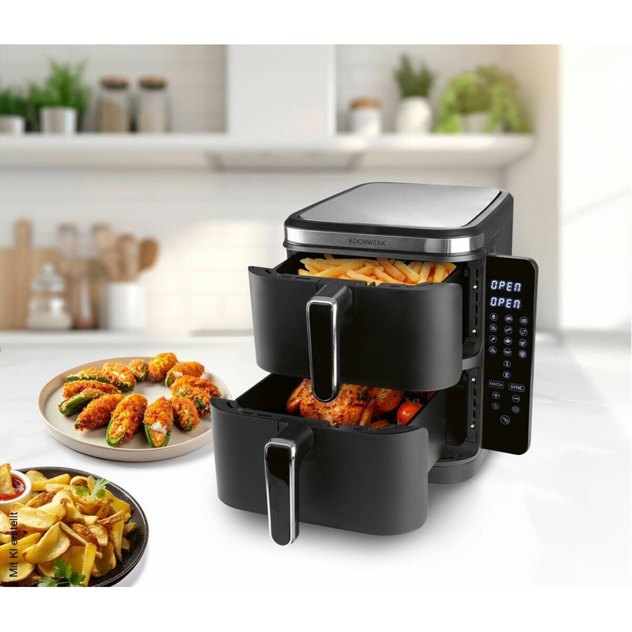 Kochwerk Heißluftfritteuse Dual Zone mit Digital Display in Schwarz - Bild 2