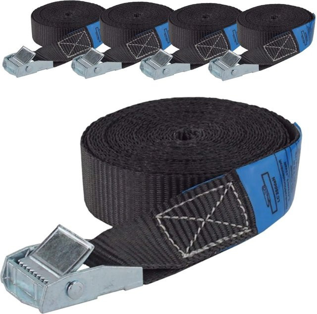 TRUTZHOLM 5er Set Profi Spanngurte mit Klemmschloss in Schwarz, Länge: 4 m, Tragkraft: 250 kg - Bild 1