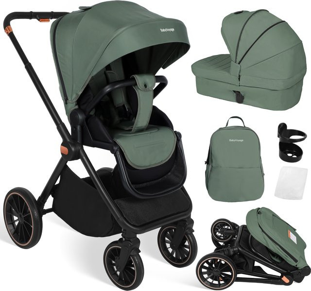 BabyVoyage 2-in-1 Kombi-Kinderwagen mit zwei-Wege-Sitz und faltbarer Funktion in Schwarz und Grün - Bild 1