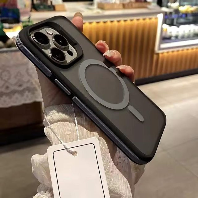 MagSafe Handyhülle TuiYing-003 für iPhone 11 bis 16 Pro Max Plus mit magnetischem Bumper und matter Rückseite in Grau und Transparent - Bild 1