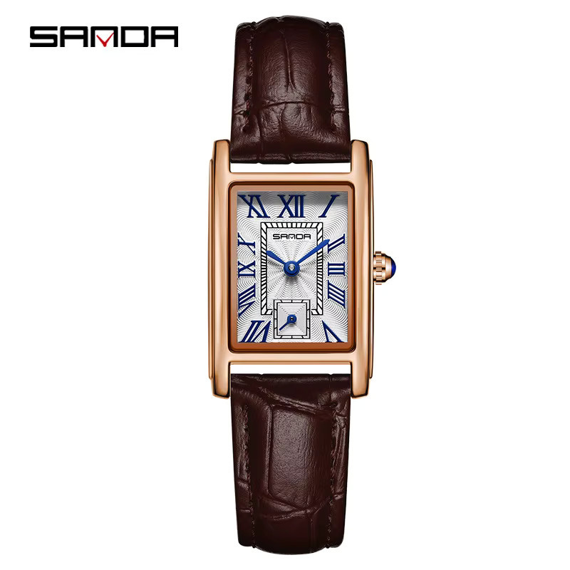 SANDA Armbanduhr, Quarz, Edelstahl, rechteckig, Weiß, Damen - Bild 5