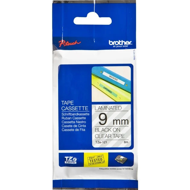 Brother Schriftbandkassette P-touch TZe-121, schwarz auf transparent, Breite: 9 mm, Länge: 8 m - Bild 1