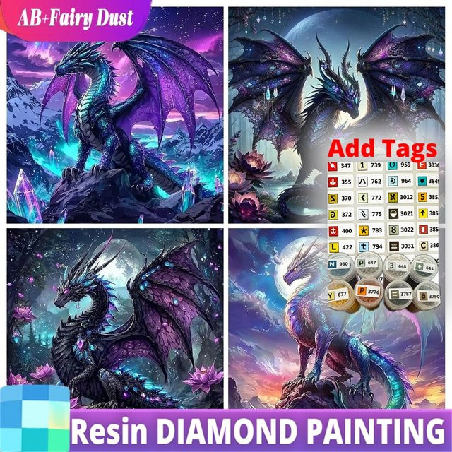 NIANHUA 5D Diamant-Kunstmalerei Drachen Fantasy-Tier Rundes Diamant-Mosaik in Multicolour - Bild 1