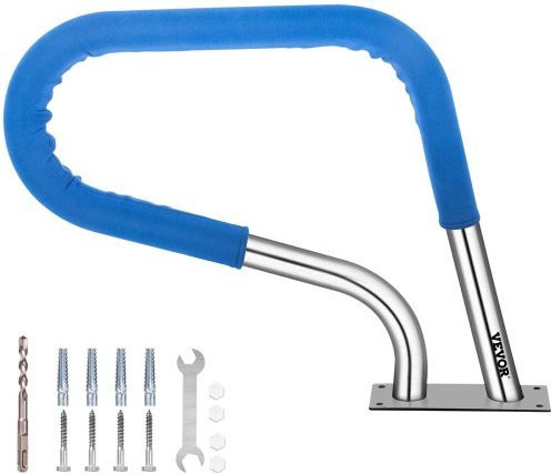 VEVOR Pool Handlauf aus rostfreiem 304 Edelstahl mit blauem Griffschutz, Silber, Tragkraft 250 lbs, inklusive M8 Bohrer und selbstschneidenden Schrauben - Bild 1