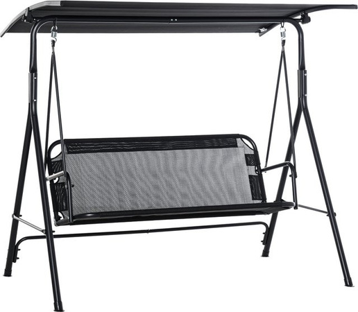 Outsunny Hollywoodschaukel 2-Sitzer mit verstellbarem Sonnendach in Schwarz, UV-beständig, B/T/H: 172 x 110 x 155 cm