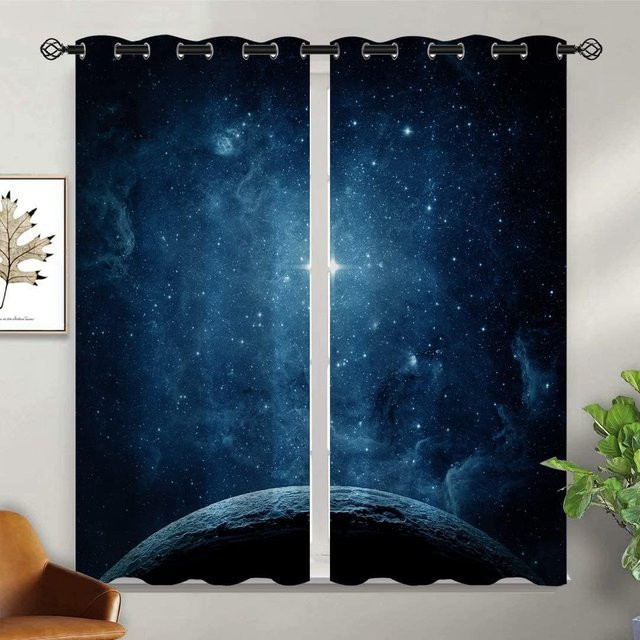 Halbverdunkelnde Vorhänge mit Galaxie-Motiv von Yiran Furniture, wärmeisoliert, Polyester, Breite: 100 cm, Höhe: 130 cm - Bild 1