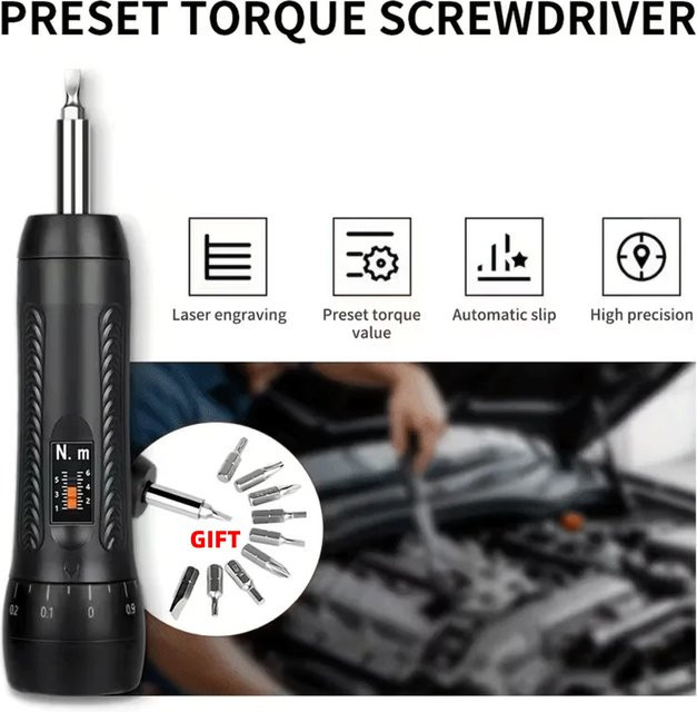 Präzisions-Drehmomentschraubendreher-Set mit Bits, 1/4 Zoll magnetischer Antrieb, Schwarz, Drehmomentbereich 10–70 Zoll-Pfund - Bild 1