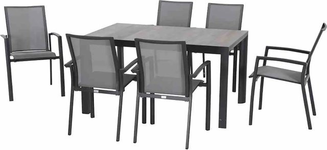 Siena Garden Gartenmöbelset Velia 7-teilig mit Tisch und 6 Dining Sesseln in Anthrazit und Grau aus Aluminium und Keramik - Bild 1