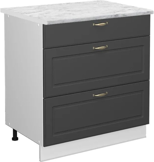 Vicco Küchenunterschrank Fame-Line in Anthrazit-Gold/Weiß mit 3 Schubladen und Soft-Close-Funktion, B/T/H: 80 x 60 x 82 cm - Bild 1