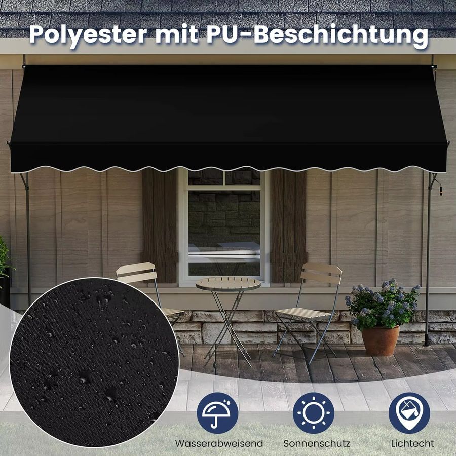 GOFLAME Klemmmarkise ohne Bohren, höhenverstellbarer Sonnenschutz für den Balkon, UV-beständig, Schwarz, Breite: 400 cm - Bild 2
