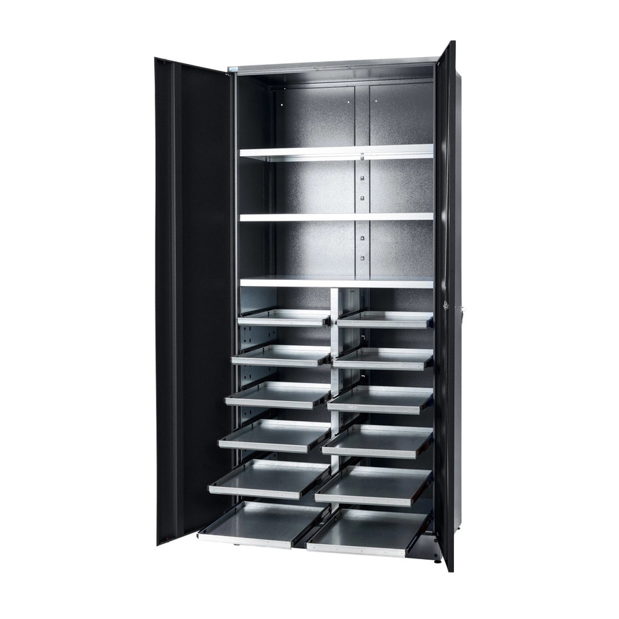 Küpper Materialschrank aus Stahl mit 2 Türen und 12 Schubladen, Schwarz-Hellgrau, H x B x T: 204 x 91 x 53 cm - Bild 2