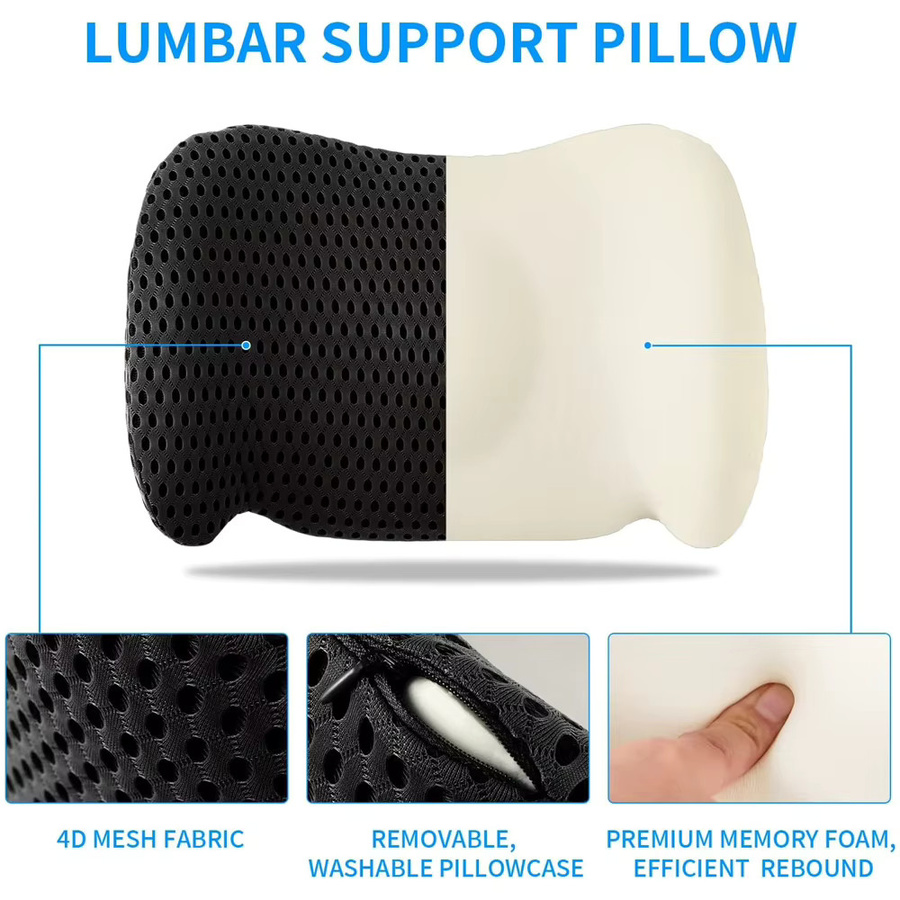 YQQGD Lordos Stützkissen aus Memory Foam als Lendenrolle für Bürostuhl, Auto oder Bett in Schwarz und Grau - Bild 4