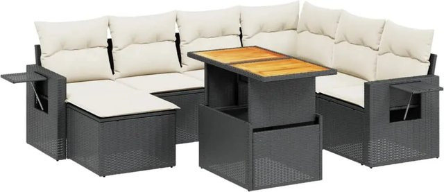 vidaXL 8-teilige Garten-Sofagarnitur in L-Form aus PE-Rattan und pulverbeschichtetem Stahl mit Kissen in Schwarz und Cremeweiß - Bild 1