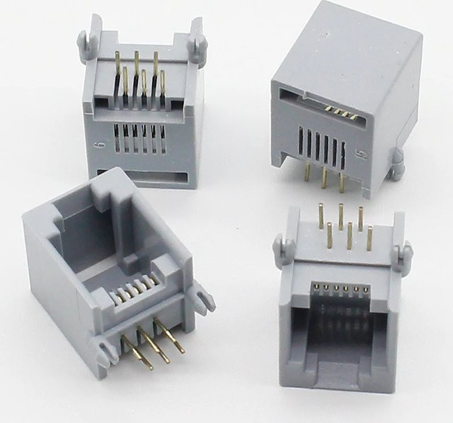 ELECAPITAL RJ12 Telefonbuchse 6-Pin 6P6C 90 Grad Winkel in Grau, 10er Set - Bild 1