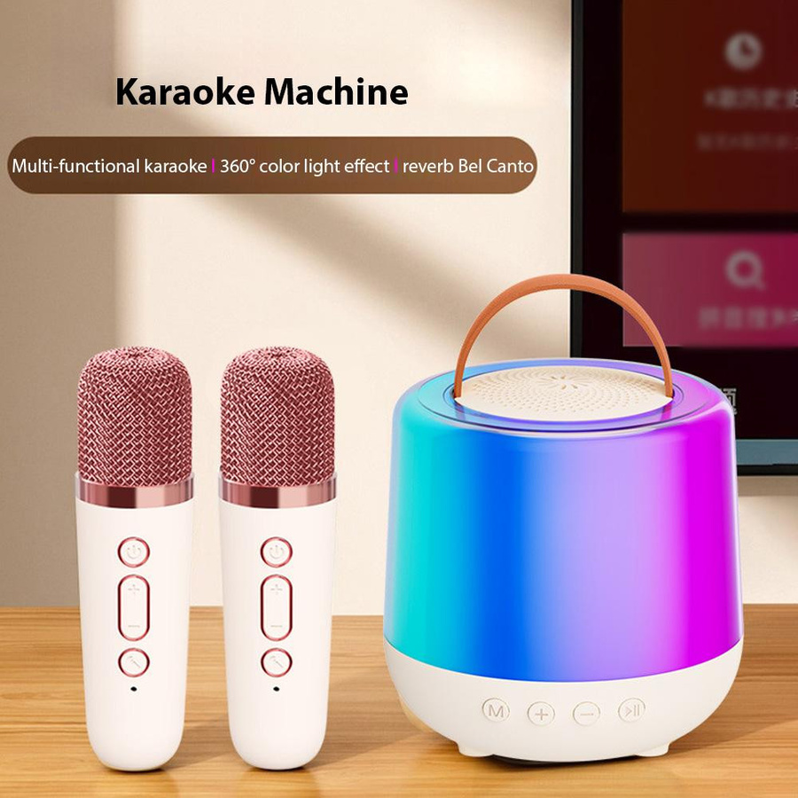 Honor Electronics Karaoke Maschine Mini Set mit 2 drahtlosen Bluetooth Mikrofonen und Lautsprecher in Weiß mit LED-Beleuchtung - Bild 5
