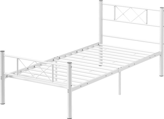 HOMCOM Einzelbettgestell aus Metall in Weiß, Bettrahmen für Matratzen, B/T: 90 x 200 cm, Höhe: 88 cm - Bild 1