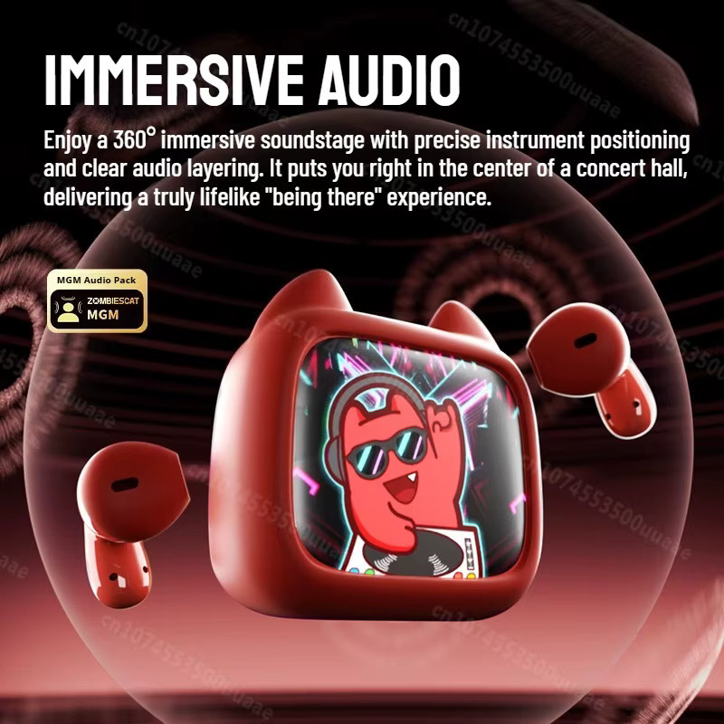 Zombies Cat B19 TWS Bluetooth-Kopfhörer in Beige mit intelligentem Touchscreen, HiFi-Stereoklang, Bluetooth 6.0 und ENC Anrufgeräuschreduzierung inklusive Silikonband - Bild 2