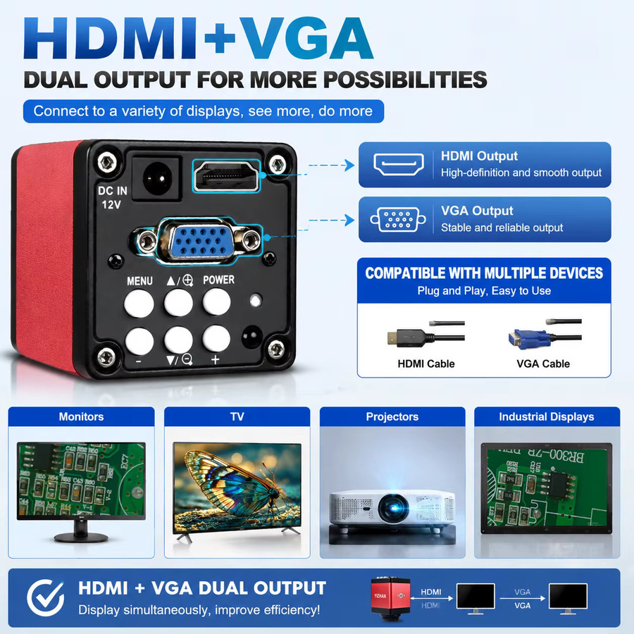 YIZHAN Digitalmikroskop HDMI 1080P mit 150X C-Mount Objektiv und Fernbedienung in Schwarz für PCB Löten und Edelsteinidentifizierung - Bild 3