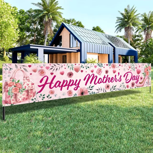 OURFETE Muttertags-Banner mit floralem Design in Pink, B: 180 cm, H: 35 cm - Bild 1