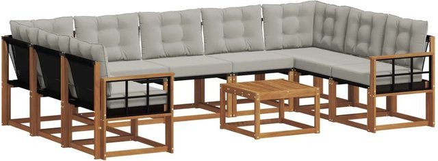 vidaXL Outdoor-Sofagarnitur in U-Form aus Massivholz Akazie mit Kissen in Natur und Hellgrau - Bild 1