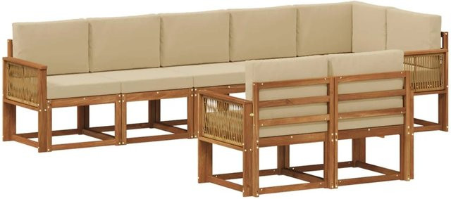 vidaXL Outdoor-Sofagarnitur in L-Form aus Akazienholz mit beigefarbenen Polyester-Kissen - Bild 1