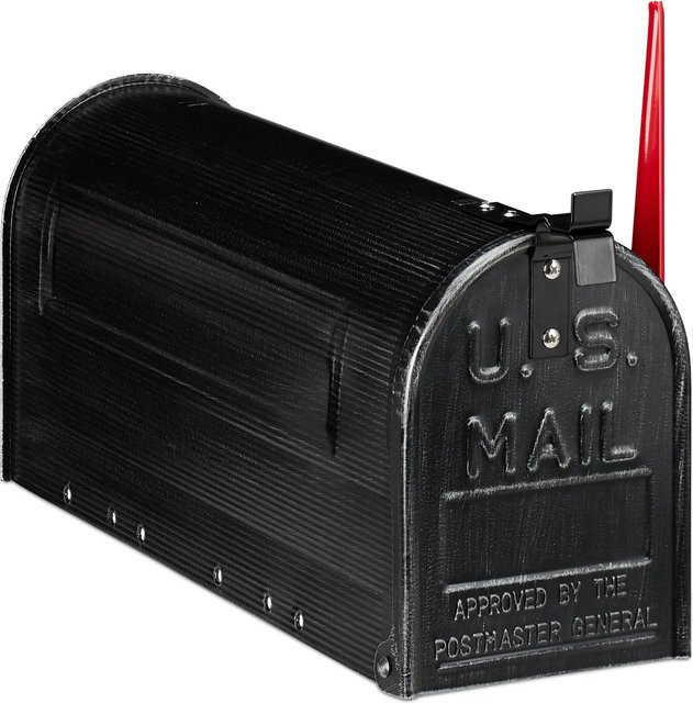 Relaxdays Briefkasten aus Stahl mit Fahne in Schwarz, H x B x T: 48 x 22 x 16 cm - Bild 1