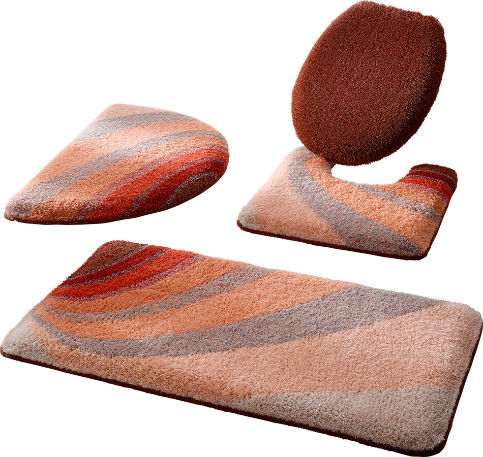Moderne Badematte Kleine Wolke in Beige und Orange, rutschfest und fußbodenheizung-geeignet, rechteckig aus Polyacryl - Bild 2