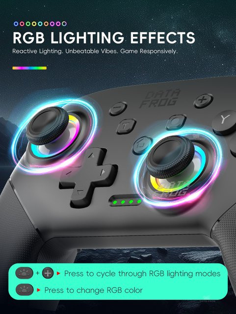 Data Frog Wireless Controller für Nintendo Switch OLED/LITE und PC, Pro Gamepad mit RGB-Licht und programmierbarer Turbo-Funktion, Schwarz - Bild 1