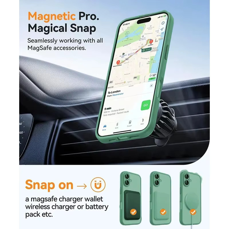 MagSafe Luxus Rüstung Stoßfeste Handyhülle für iPhone 16 15 14 13 Pro Max Plus mit Magnetischer Drahtloser Ladefunktion in Matt Transluzent PC, Farben: Transparent, Lila, Grün - Bild 2