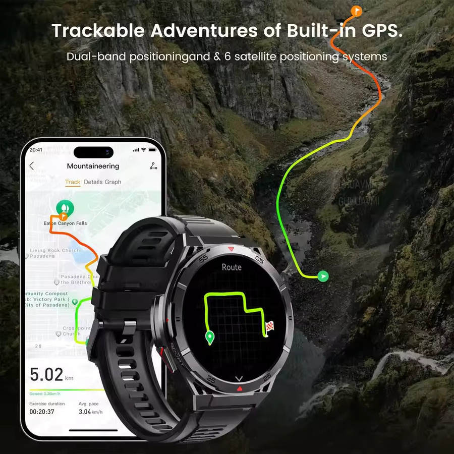 GUHUAVMI GPS Smartwatch für Android mit AMOLED HD Display, Bluetooth Anruffunktion, Kompass und 150 Sportmodi, IP69 wasserdicht, Farbe: Schwarz/Silber - Bild 3