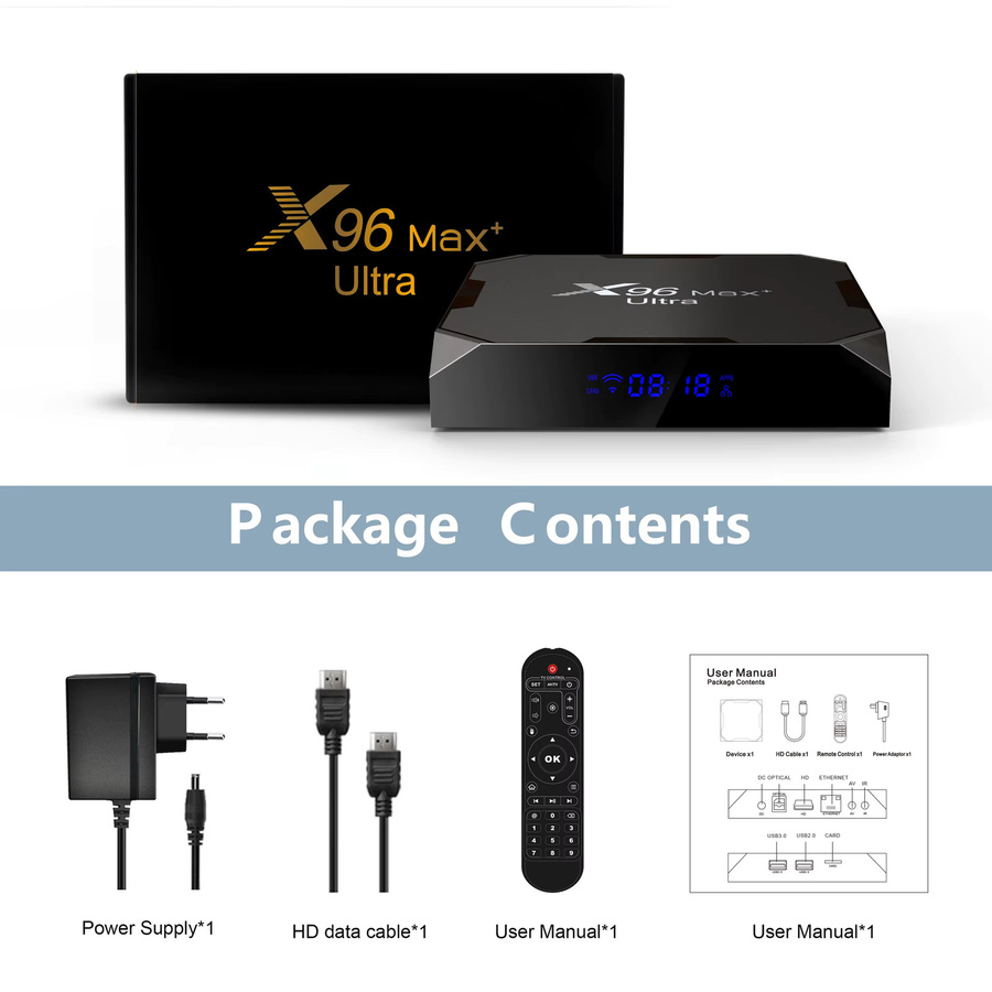 X96Max Plus Ultra Android 11 TV Box mit Amlogic S905X4 Prozessor, 8K Unterstützung, WLAN und Bluetooth, Farbe: Schwarz - Bild 7