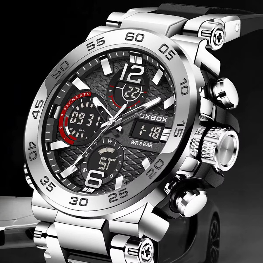 FOXBOX Armbanduhr, Analog-Digital, Edelstahl, Schwarz, Herren - Bild 2