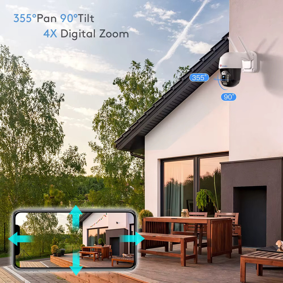 Ctronics Real 4K Outdoor-Überwachungskamera mit 8MP Auflösung, 5GHz Wifi, Vollfarb-Nachtsicht und 360 Grad Auto Tracking in Weiß - Bild 2