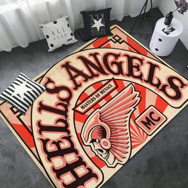 Karpetti Fußmatte Hell Angels Vintage Print Motorrad Logo, rutschfest, B/T: 120 x 40 cm - Bild 1