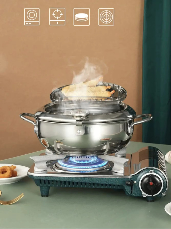 BAIJL Tempura-Fritteuse aus Edelstahl mit Thermometer und Deckel, Silber - Bild 6