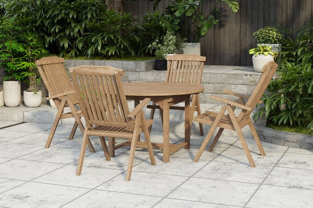 OUTFLEXX Dallas/Bounty Garten-Essgruppe aus Teakholz in Natur mit 4 Klappstühlen und ausziehbarer Tischplatte, B/T/H: 120 x 120 x 75 cm (erweiterbar auf 170 x 120 cm) - Bild 1