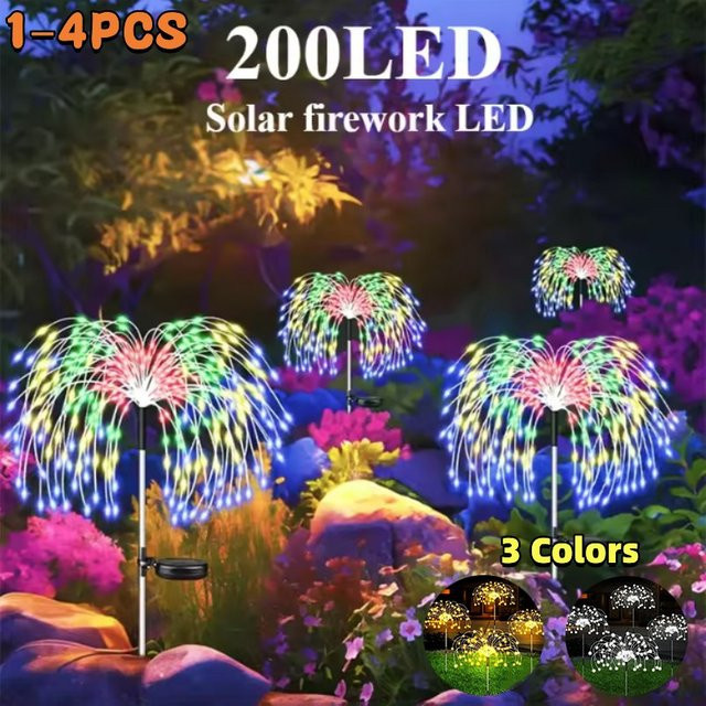 Solar Feuerwerk Licht Wasserdicht Outdoor LED Gartenbeleuchtung mit 8 Modi in Silber und Multicolour - Bild 1