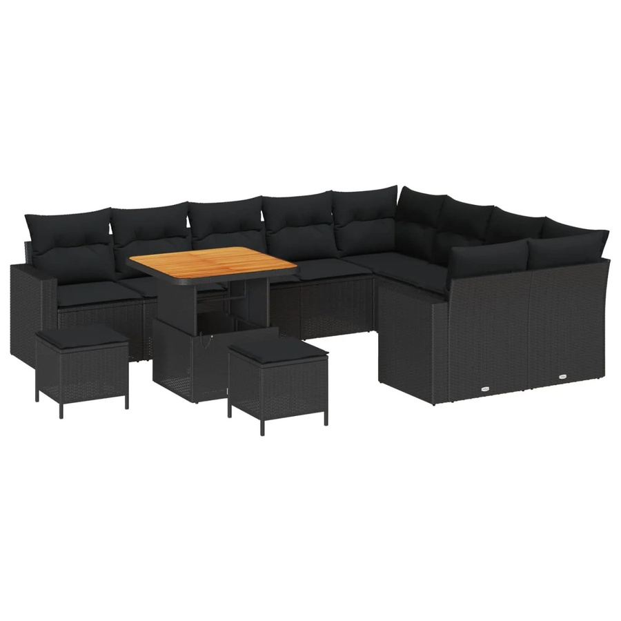 vidaXL Gartensofa-Set in L-Form mit Polsterkissen und Couchtisch, Schwarz, Poly-Rattan und Metall - Bild 2