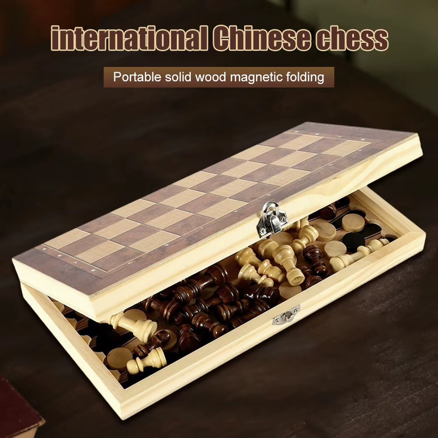 JOCESTYLE 3-in-1-Schachspielbrett, Holz, Schach- und Dame-Spiel-Set - Bild 3