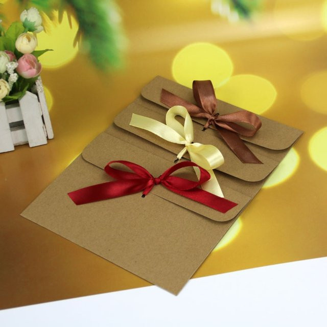 20 Stück Kraftpapier-Umschläge in Braun mit bunten Schleifen für Hochzeiten, Geburtstage und Feste - Bild 1