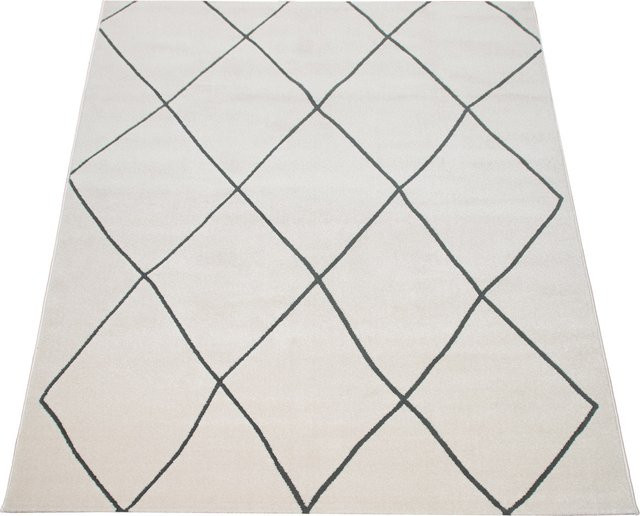 Teppich Hilal in Weiß mit Rautenmuster im skandinavischen Design, B/T: 80 x 150 cm - Bild 1