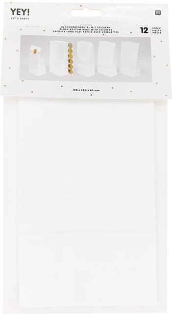 Rico Design Blockbodenbeutel weiß, 12 Stück, B: 15,0 cm, H: 30,0 cm, T: 8,0 cm - Bild 1