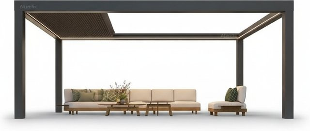 QWC Einziehbare Aluminium-Pergola mit Lamellen und Entwässerungssystem als wasserdichter Terrassensonnenschutz - Bild 1
