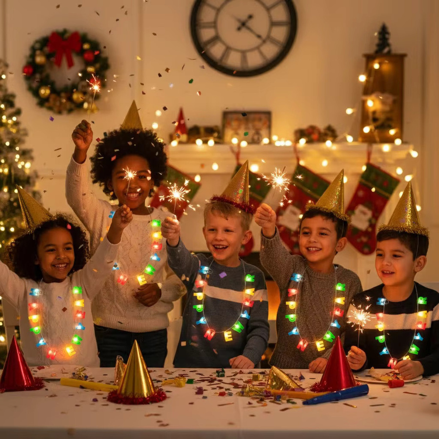 Bunte LED Buchstaben-Halskette als Party-Deko und Foto-Requisite für Silvester und Festivals, Multicolor - Bild 2