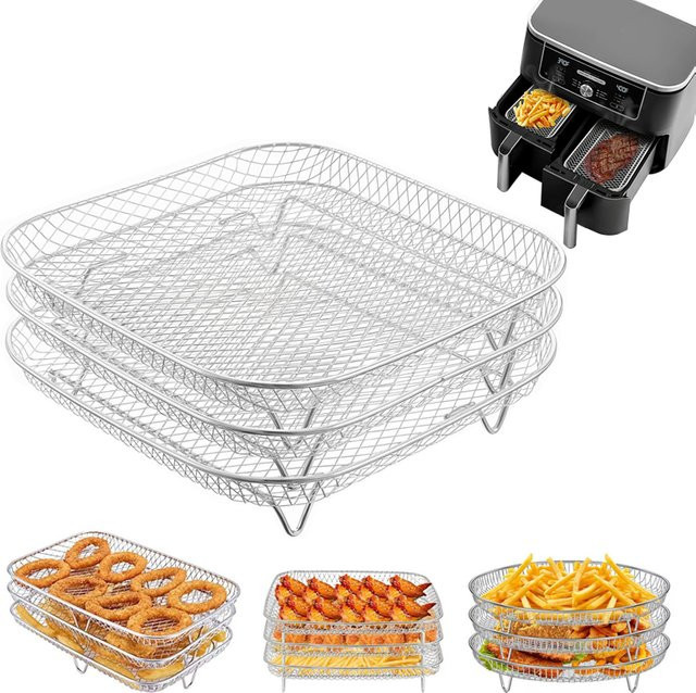 JYN Backständer für Luftfritteusen aus Edelstahl in Silber, stapelbarer Luftfritteusenkorb als Zubehör zum Backen und Braten, spülmaschinenfest - Bild 1