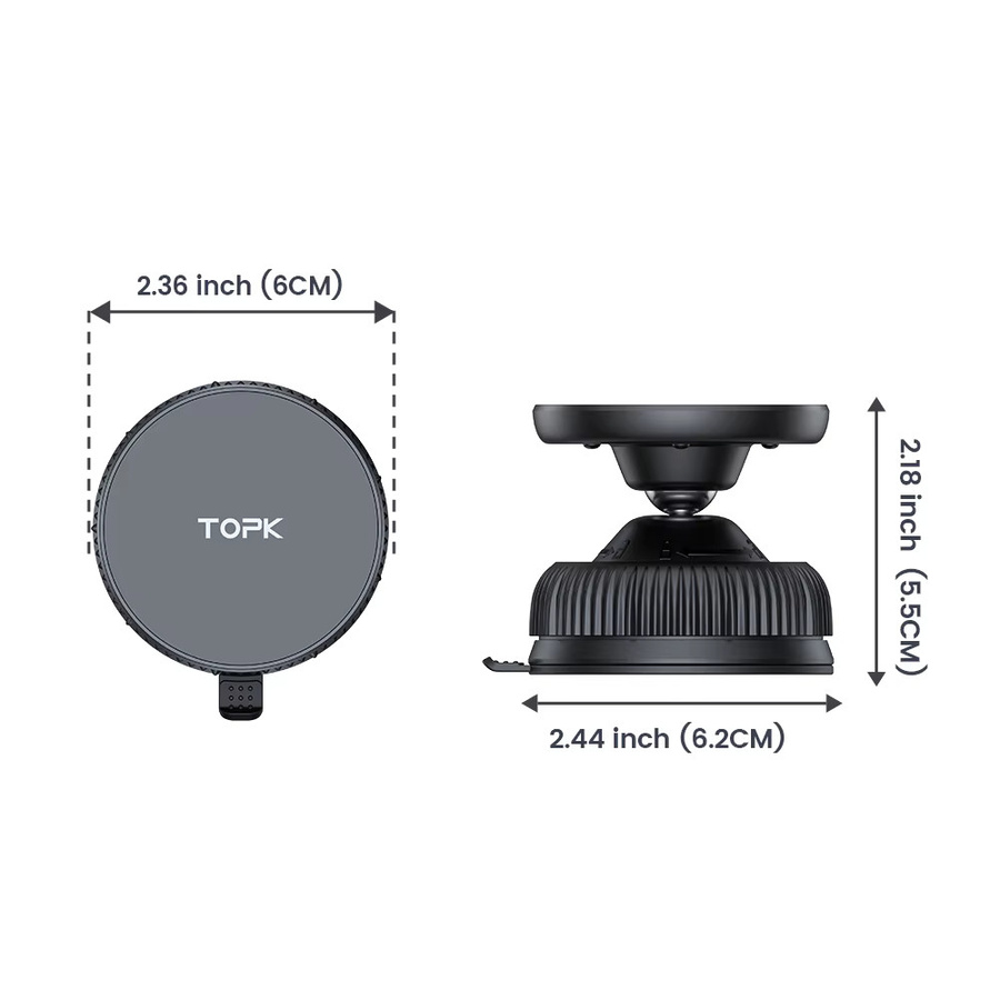 TOPK Magnetische Autohalterung mit 360 Grad Drehung und verstellbarem Multi-Angle Saugnapf, Schwarz - Bild 5