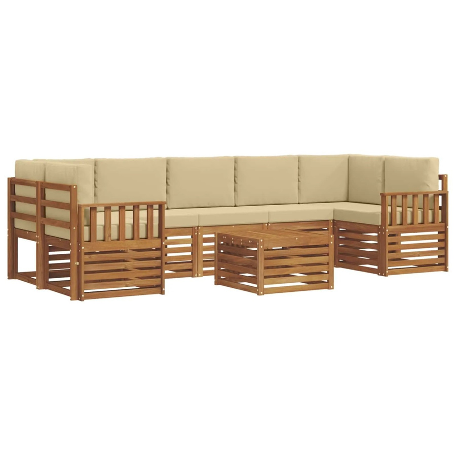 vidaXL Sofagarnitur 8-teilig L-Form aus Massivholz Akazie in Natur und Beige mit Polsterung und Kissen - Bild 2