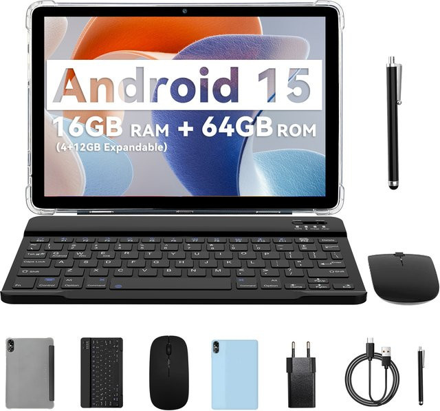 PRITOM Android Tablet mit 10,1 Zoll HD IPS Touchscreen, Octa-Core Prozessor, 16GB RAM, 64GB ROM, Wi-Fi 6 und Bluetooth 5.0 in Grau oder Schwarz - Bild 1