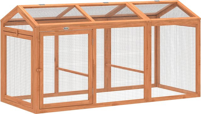 PawHut Hühnerstall Freilaufgehege mit Sitzstange und Doppeltüren aus Holz und Metall in Orange, B/T/H: 156 x 70,5 x 84 cm - Bild 1